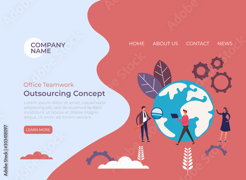 Outsourcing teamwork banner poster concept. Vector flat graphic design illustration