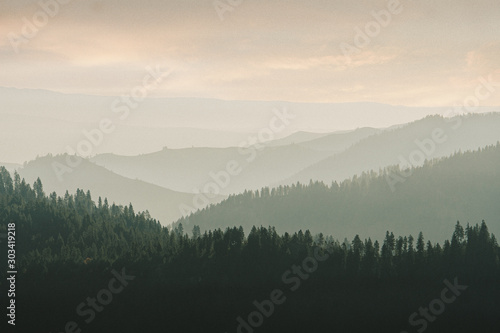 Hazy layers of mountains in Washington state in Fall