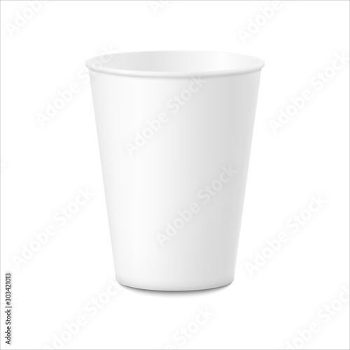 White plastic cup for coffee, tea, chocolate and other hot drinks.