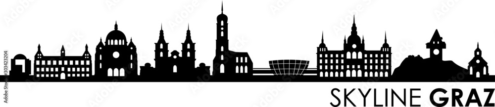 Naklejka premium Graz City Skyline Vector Silhouette