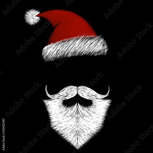 Santa Claus with white beard and red hat on black background photo