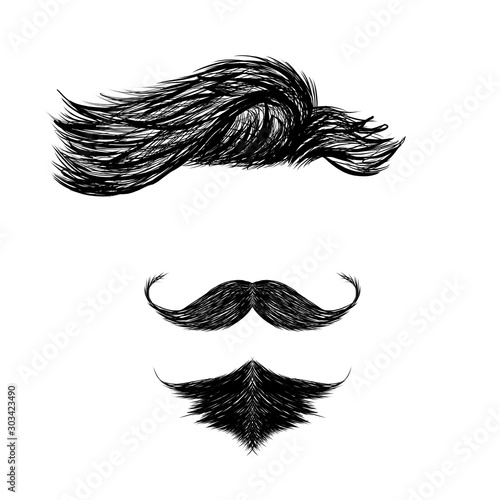 Man with black beard and mustache on white background photo