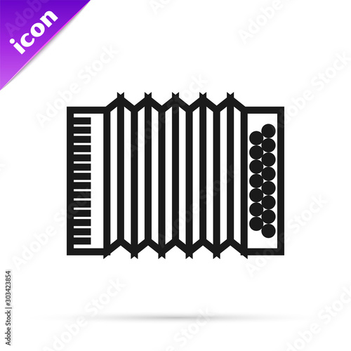 Black line Musical instrument accordion icon isolated on white background. Classical bayan, harmonic. Vector Illustration
