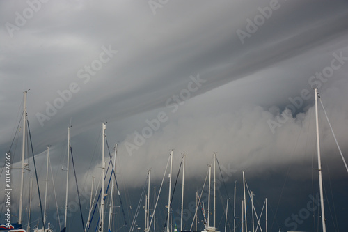 tops of boats in the storm