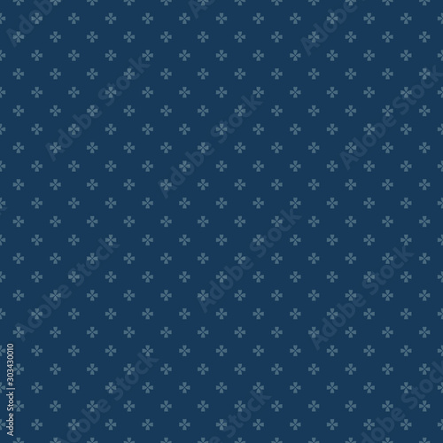 Blue vector minimalist geometric floral pattern. Abstract seamless texture
