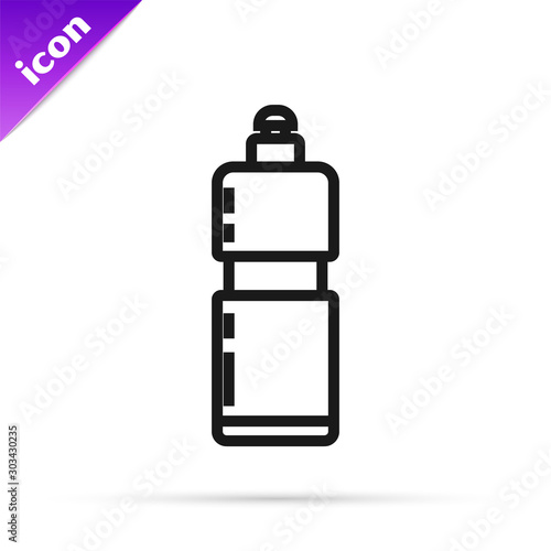 Black line Plastic bottle for liquid laundry detergent, bleach, dishwashing liquid or another cleaning agent icon isolated on white background. Vector Illustration