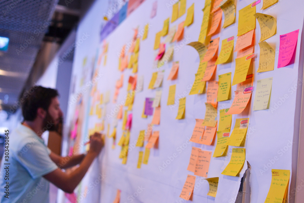 Φωτογραφία An agile software developer is updating Kanban board