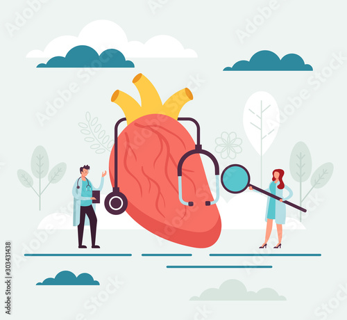 Cardiology medicine transplantation surgery concept. Vector flat graphic design cartoon illustration
