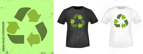 Recycle arrows t-shirt print stamp for tee, t shirts applique, fashion slogan, badge, label clothing, jeans, and casual wear. Vector illustration