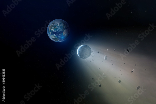 A meteorite flies to the ground. Elements of this image were furnished by NASA. © Artsiom P