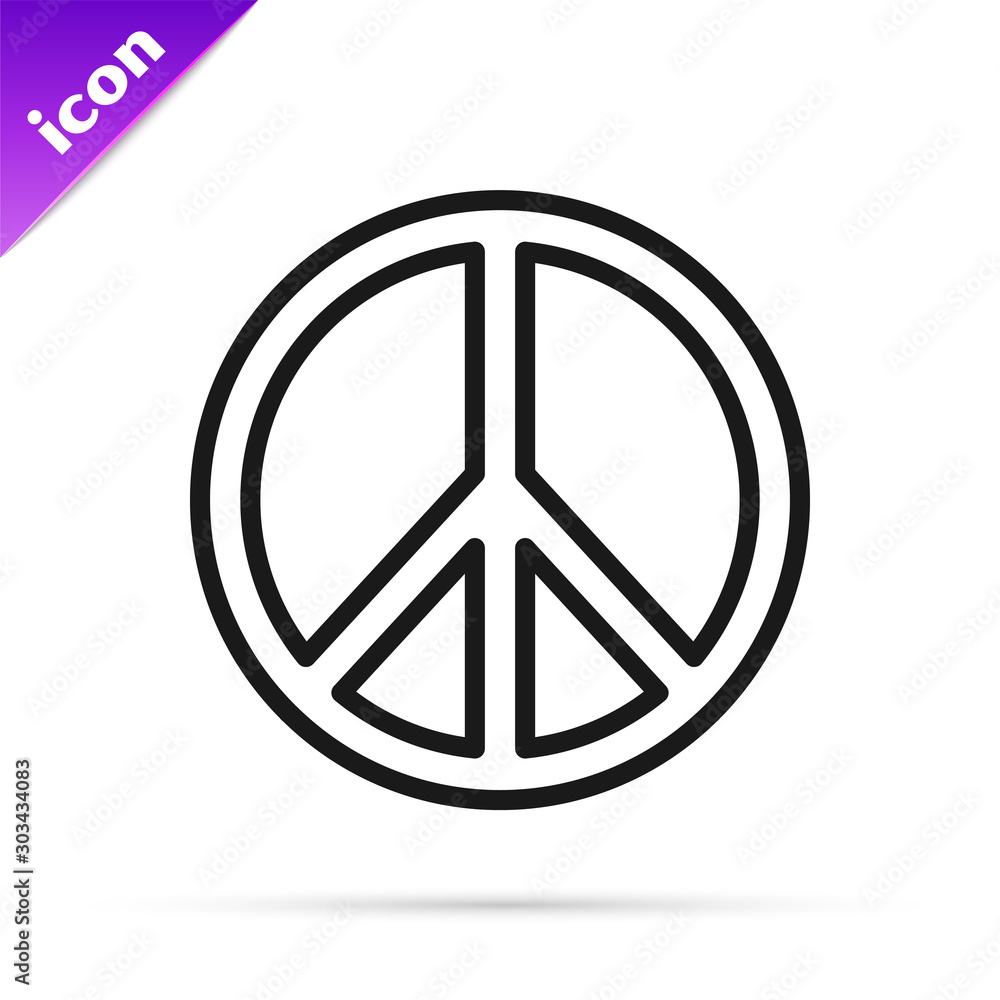Fototapeta Black line Peace icon isolated on white background. Hippie symbol of peace. Vector Illustration