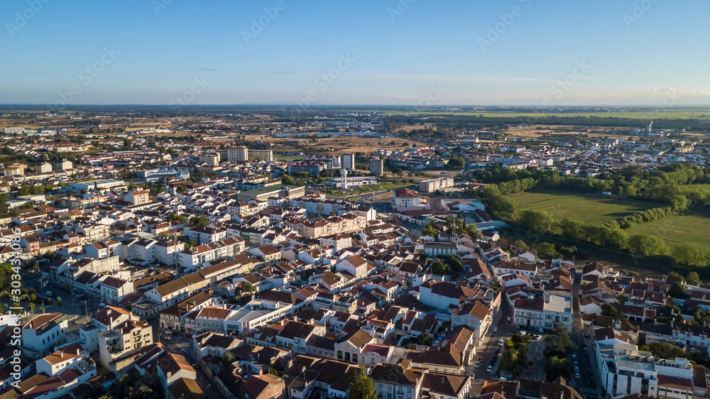 Aerial view of the village of Benavente in Santarem, Ribatejo Portugal.