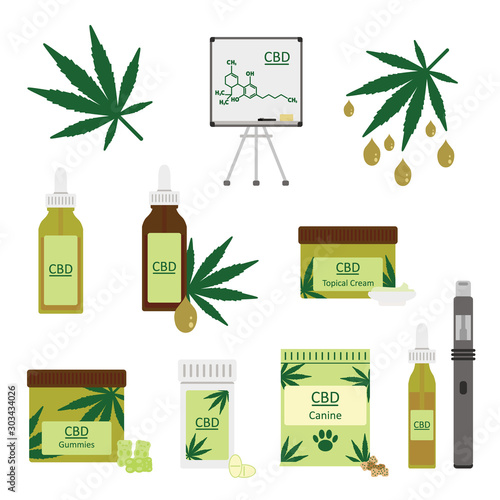 CBD or Canabidiol icon set. Vector.
