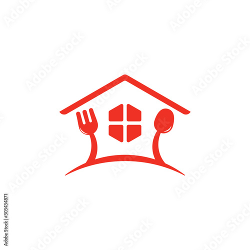 home spoon fork restaurant symbol logo vector