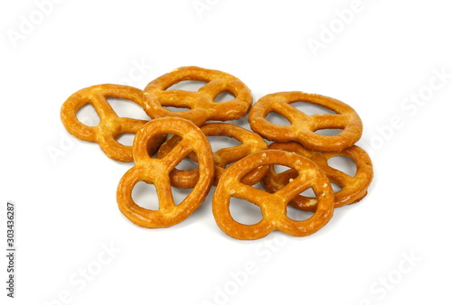 Few pretzels on a white background.