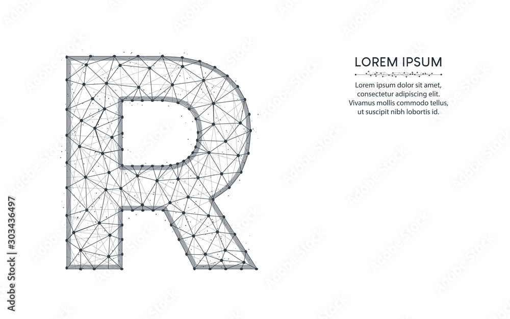 Letter R low poly design, alphabet abstract geometric image, font ...