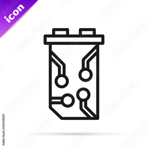 Black line Video graphic card icon isolated on white background. Vector Illustration