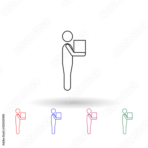 Man carries a box multi color icon. Simple thin line, outline vector of carrying and picking a box icons for ui and ux, website or mobile application