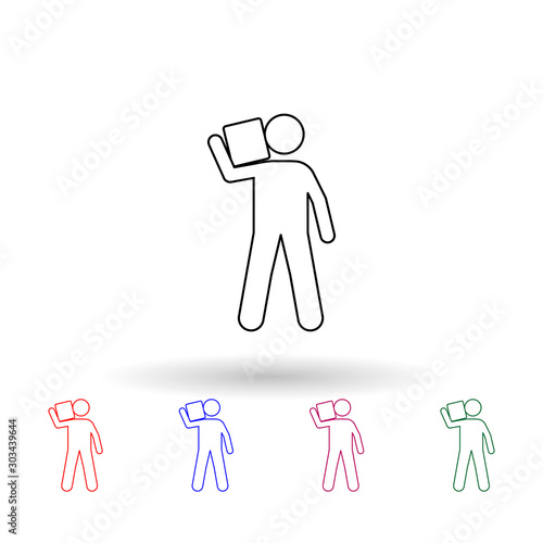 A man carries a box on his shoulder multi color icon. Simple thin line, outline vector of carrying and picking a box icons for ui and ux, website or mobile application