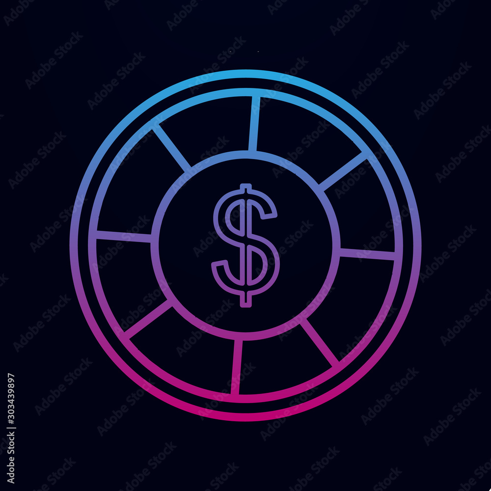 Casino chip with dollar nolan icon. Simple thin line, outline vector of casino icons for ui and ux, website or mobile application Casino chip with dollar nolan icon. Simple thin line, outline vector of casino icons for ui and ux, website or mobile application
