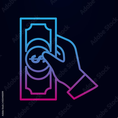 The hand holds a bill of money nolan icon. Simple thin line, outline vector of casino icons for ui and ux, website or mobile application