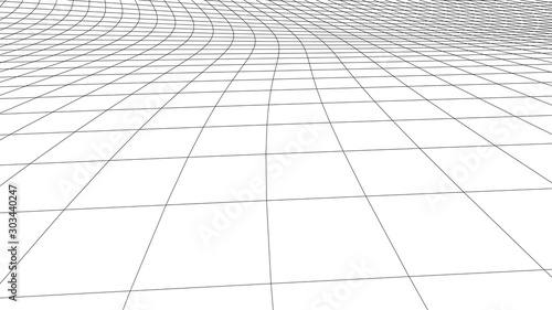 Vector perspective curved grid. Detailed lines on white background.