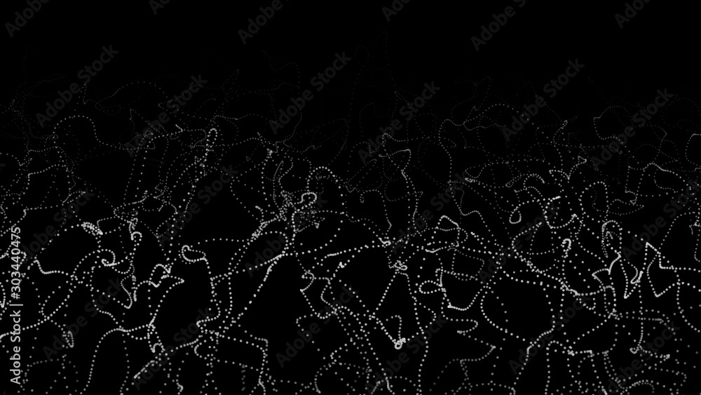 Abstract dynamic flying particles. Big data. Low poly shape. Shining particles. Futuristic background. Vector.
