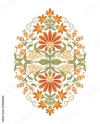 Tradition mughal motif, fantasy flowers in retro, vintage style. Element for design. Vector illustration. Isolated on white background..