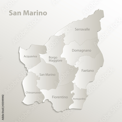 San Marino map separates regions and names individual region, card paper 3D natural vector