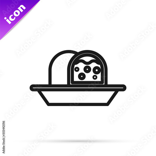 Black line Marzipan sponge cake icon isolated on white background. Merry Christmas and Happy New Year. Vector Illustration