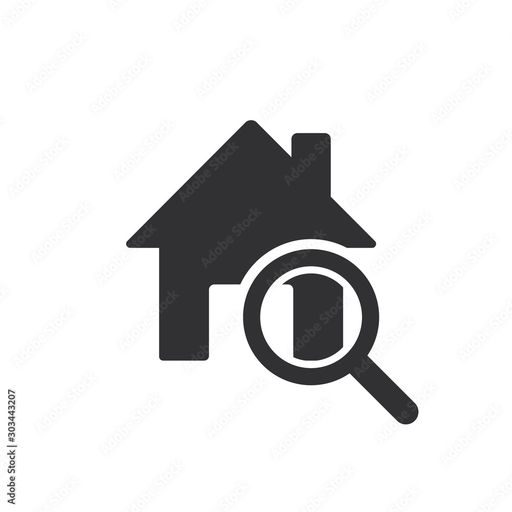House loupe icon. Search symbol illustration. Home icon vector. Magnifier lens icon. Flat vector isolated illustration. House loupe icon. Search symbol illustration. Home icon vector. Magnifier lens icon. Flat vector isolated illustration.