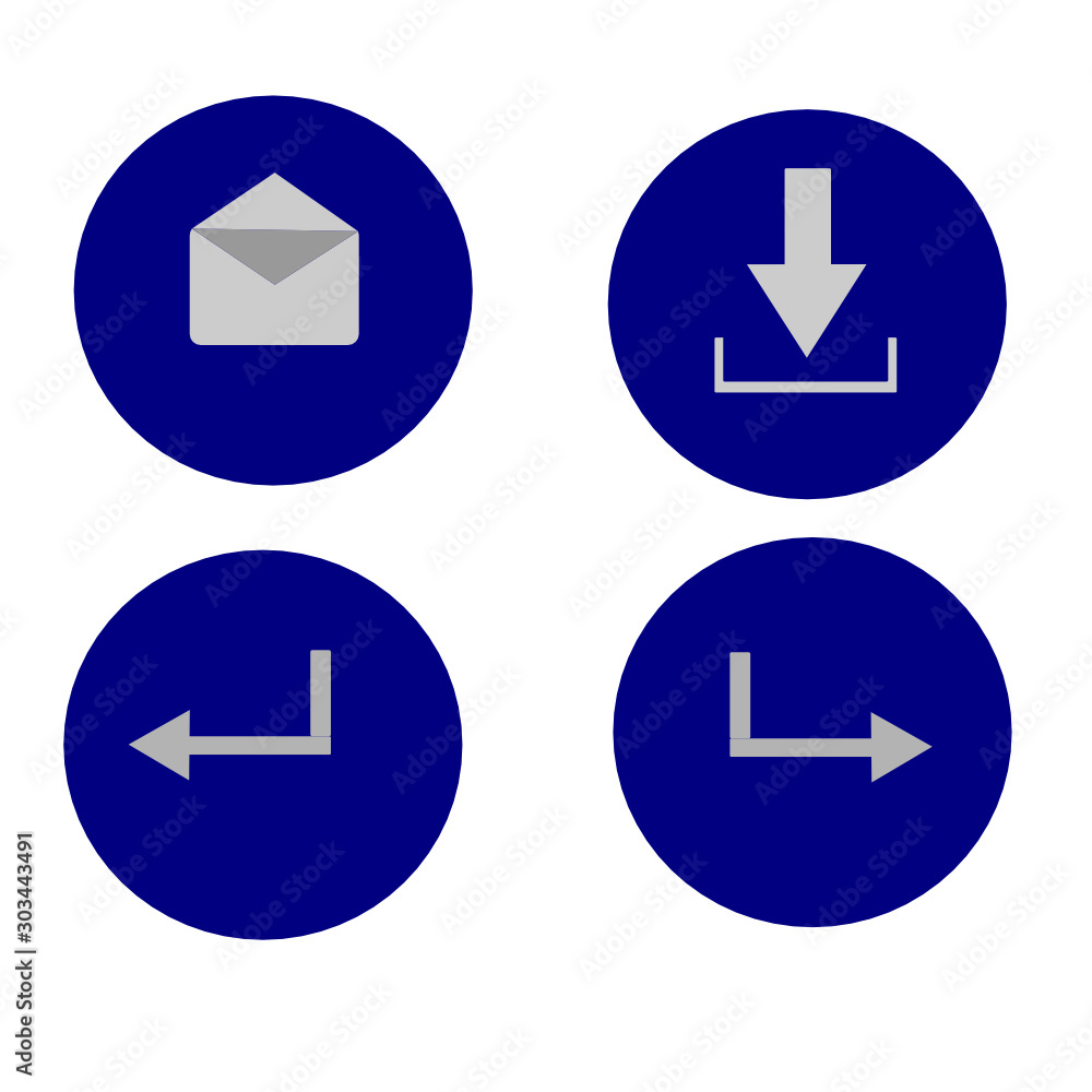 set icon of mail, download, back and next set icon of mail, download, back and next