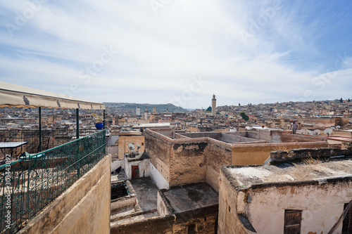 The ancient city. Rooftos of old houses in medina of Fes, Morocco.