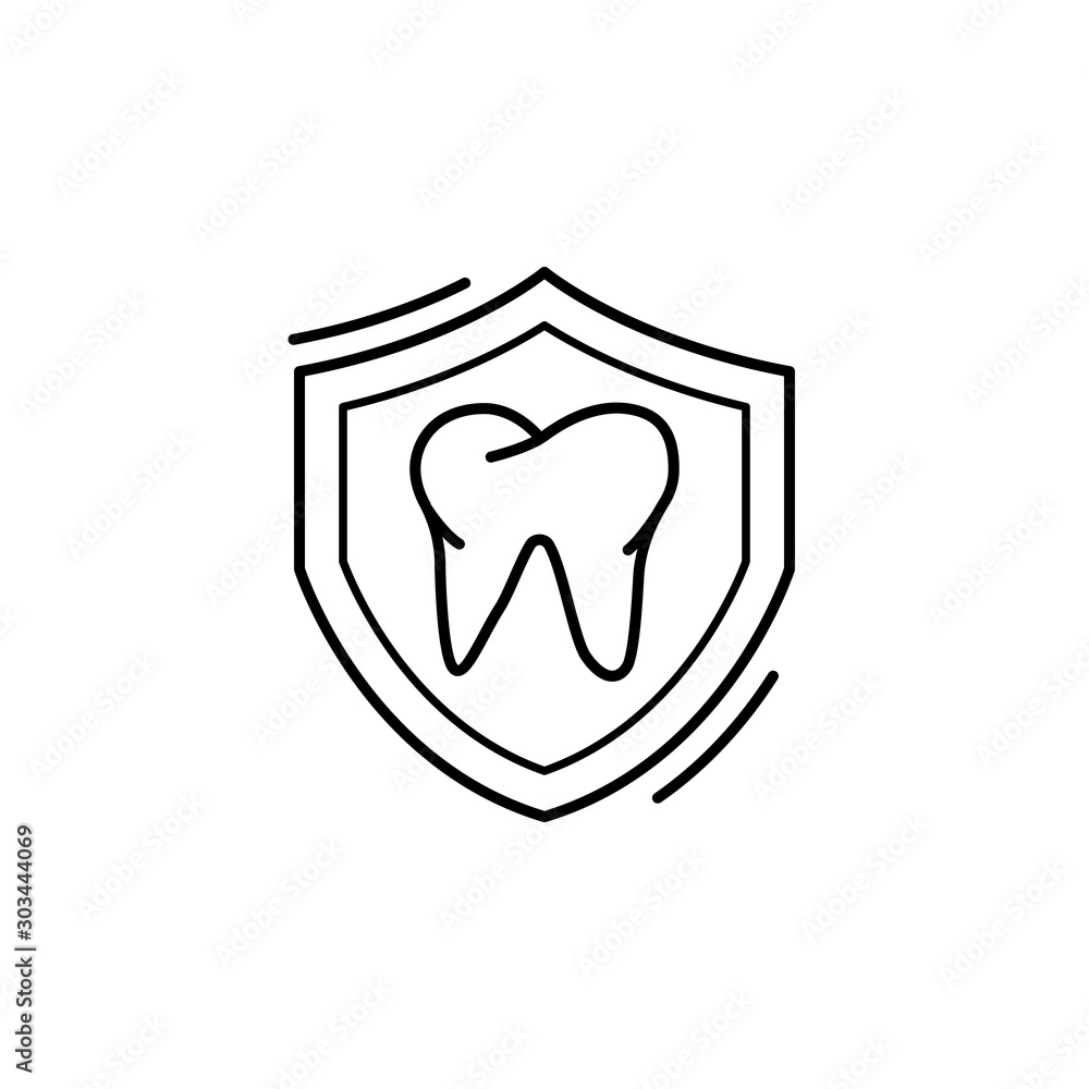Caries defense tooth icon. Simple line, outline vector of dentistry icons for ui and ux, website or mobile application Caries defense tooth icon. Simple line, outline vector of dentistry icons for ui and ux, website or mobile application
