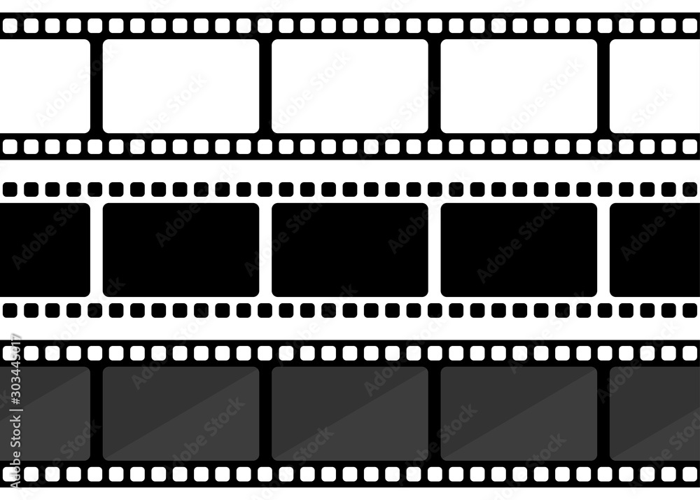 Vector three film strip illustration on white background. Vector illustration.