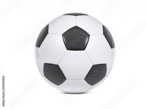 Traditional black and white soccer ball on white photo