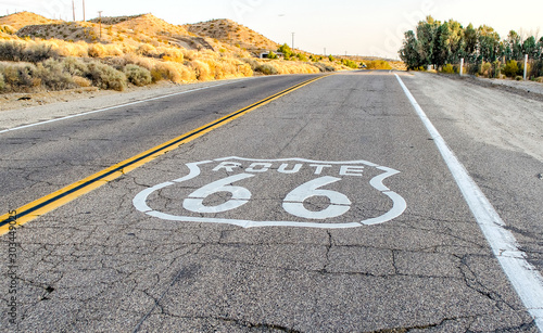 Historic Route 66 with pavement sign in California  USA