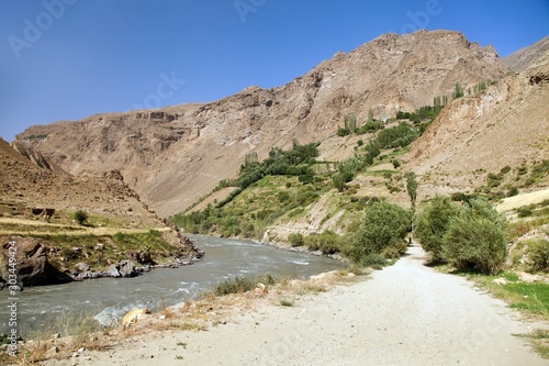 Pamir highway Panj river and Pamir mountains