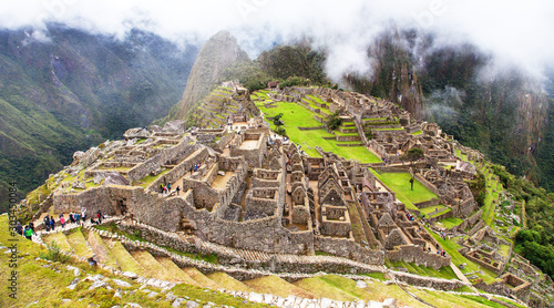 Machu Picchu, panoramic view of peruvian incan town photo