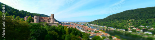 View of German City  Heidelberg  with river  old town  bridge  castle. 