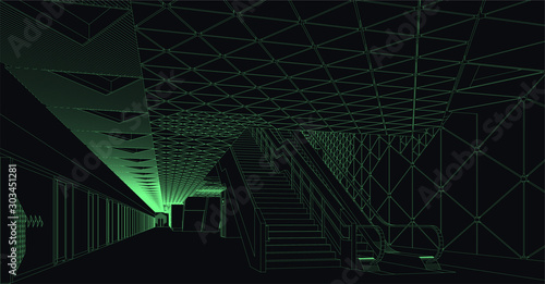 platform of a subway station illustrated with lines