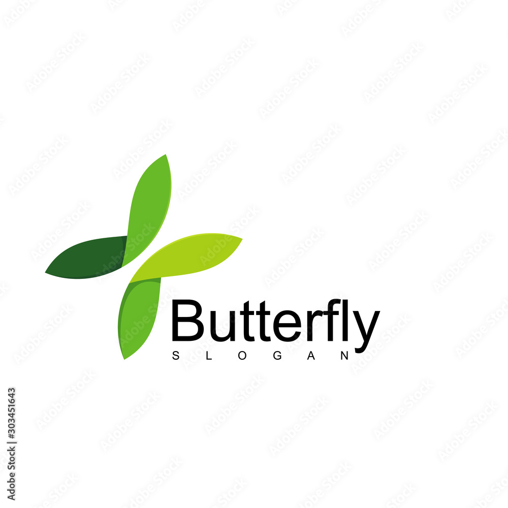 Green Butterfly Logo With Leaf Symbol
