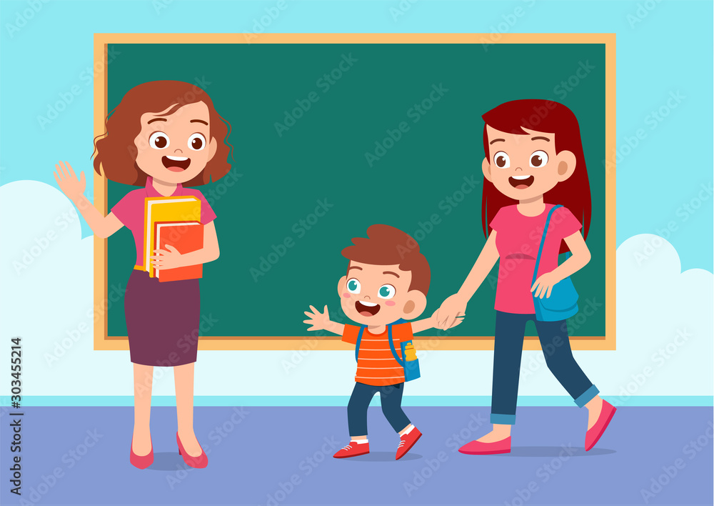 happy cute kid boy go to school with mom happy cute kid boy go to school with mom