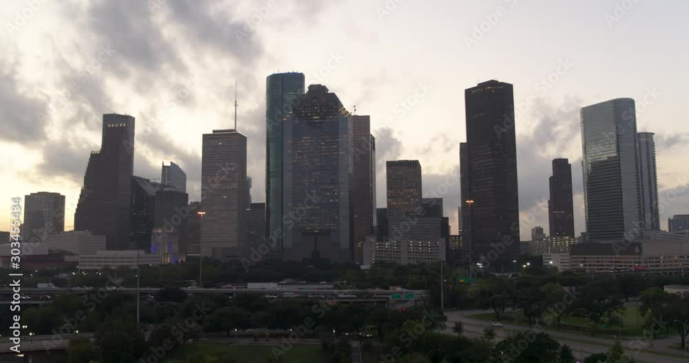 Drone aerial view of downtown Houston Texas in the morning Drone aerial view of downtown Houston Texas in the morning