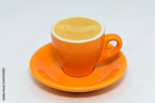 A cup of espresso coffee on white  background