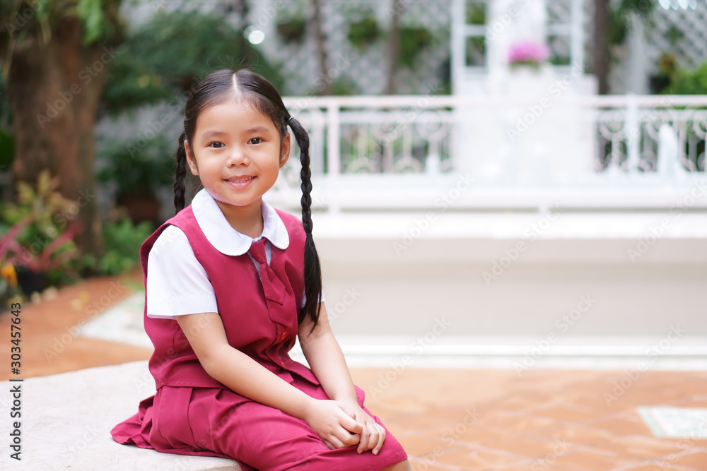 Asian Child Cute Or Kid Girl And Student Smiling Happy With Cheerful And Wear School Uniform