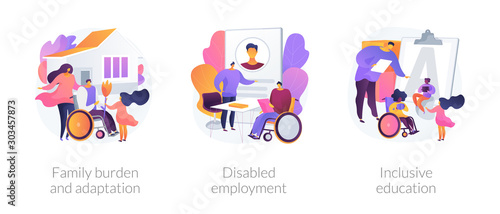 Print op canvas Handicapped people support and rehabilitation flat icons set