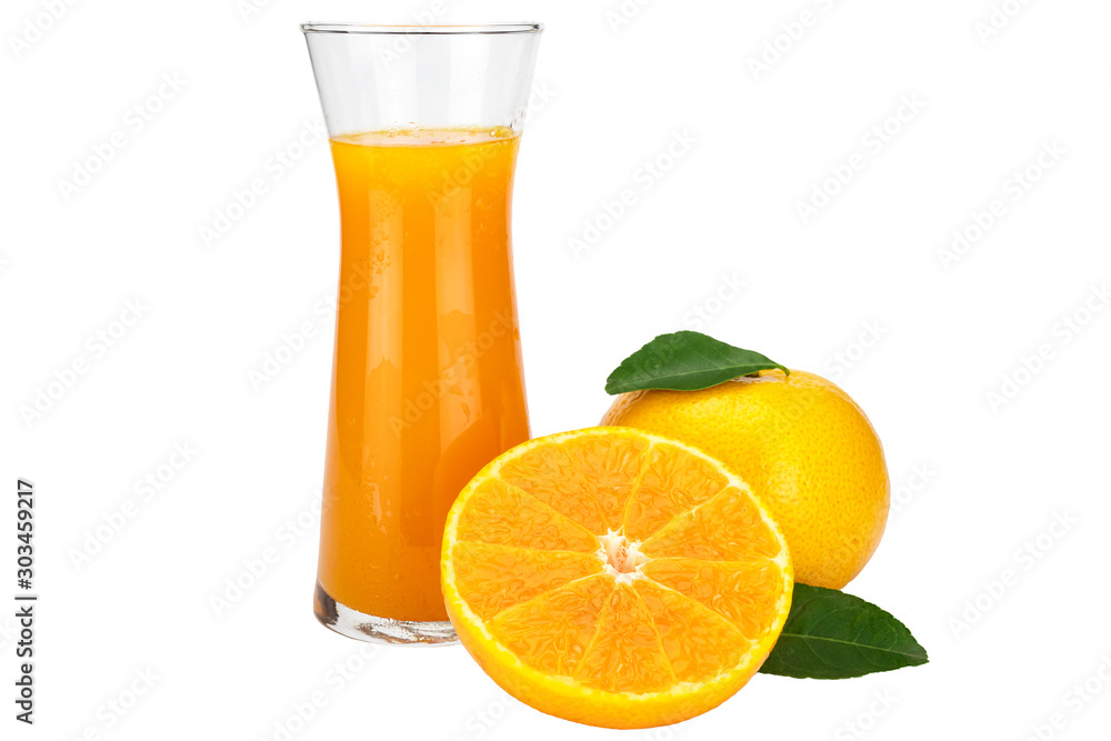 Fresh orange juice fruit drink glass over white background - tropical orange fruit for background use Fresh orange juice fruit drink glass over white background - tropical orange fruit for background use