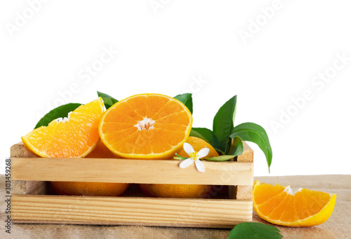 Fototapeta Naklejka Na Ścianę i Meble -  Fresh juicy orange fruit set over white background - tropical orange fruit for background use