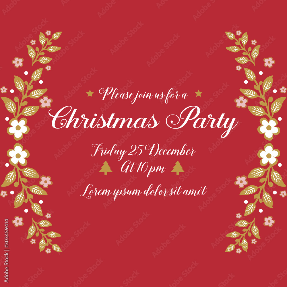 Design template for christmas party, with elegant leaf flower frame. Vector Design template for christmas party, with elegant leaf flower frame. Vector